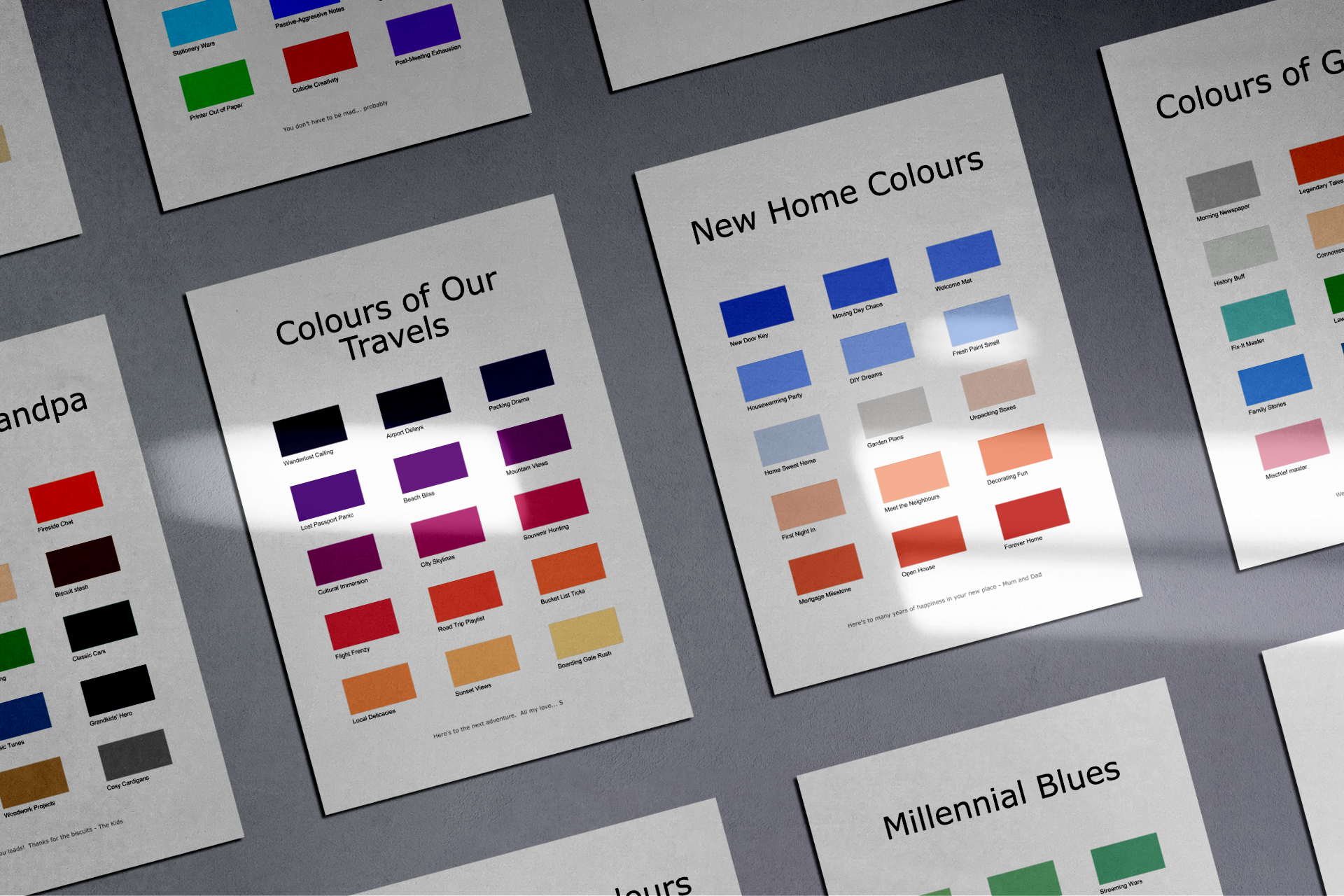 A view of some of our awesome personalised colour charts